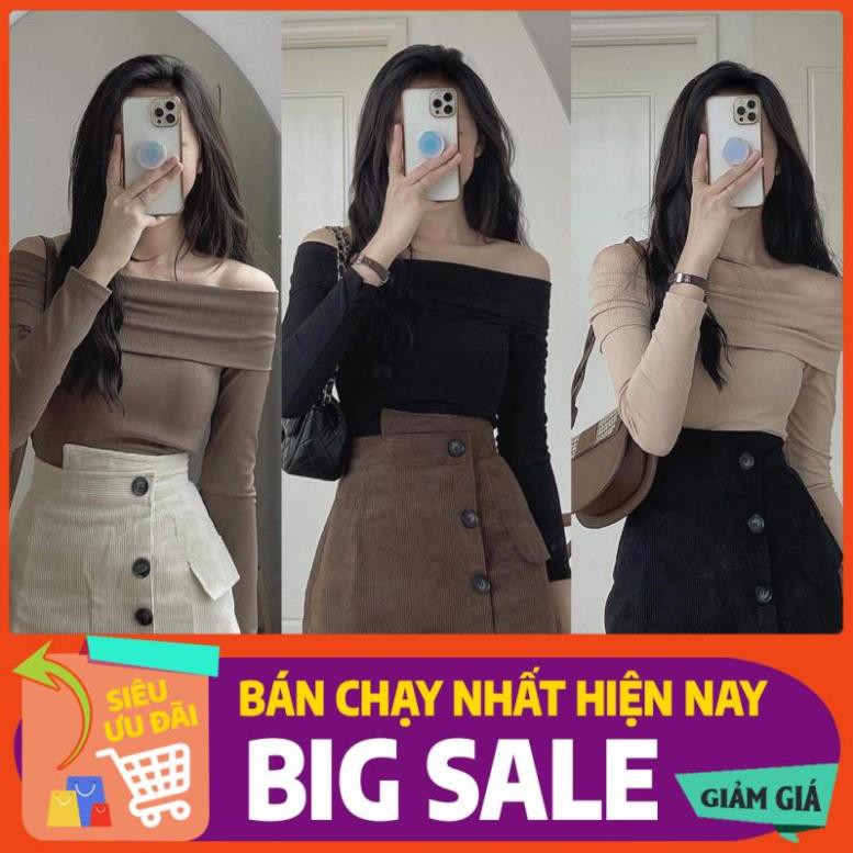 SALE Áo trễ vai tay dài thun gân tôn dáng hot thu đông