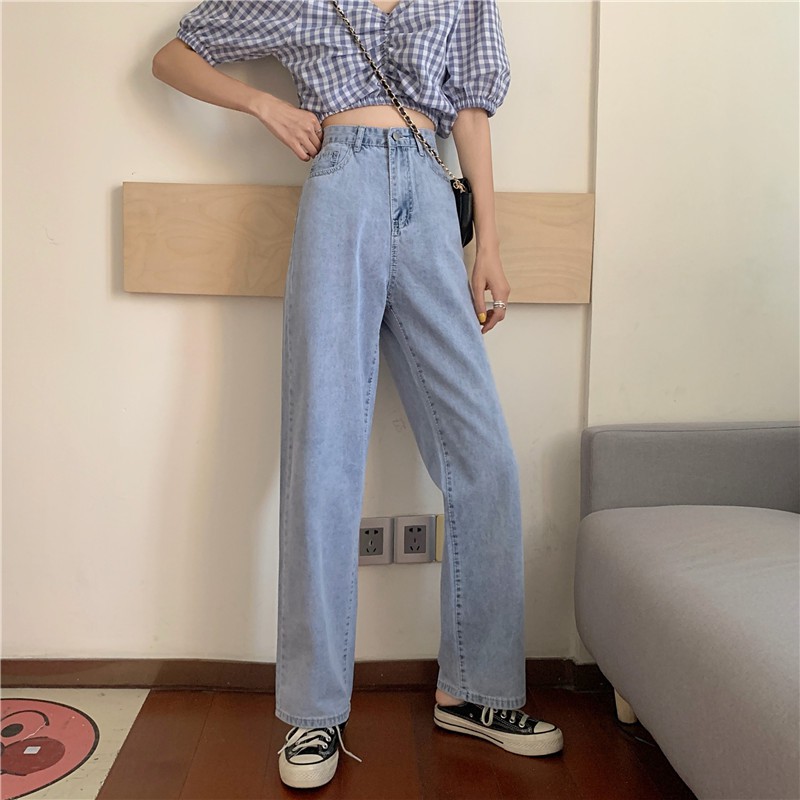 [SẴN] Quần jeans nữ ống rộng xanh nhạt Ulzzang Quảng Châu QDJ51