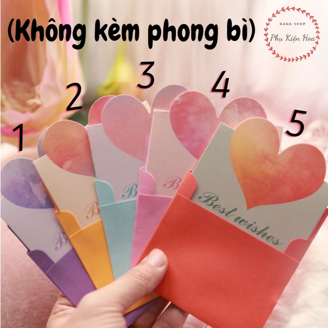 [Set 5 chiếc] Thiệp hình trái tim in chữ BEST WISHES, chúc mừng 8/3, sinh nhật, ngày lễ Valentine, ngày kỷ niệm