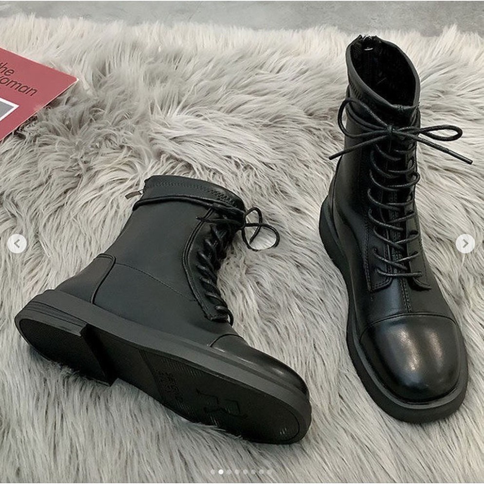 Giày Boots Ulzzang nữ SNU13 khóa kéo cao cổ da PU cổ lửng đế độn phong cách cá tính đi chơi đẹp