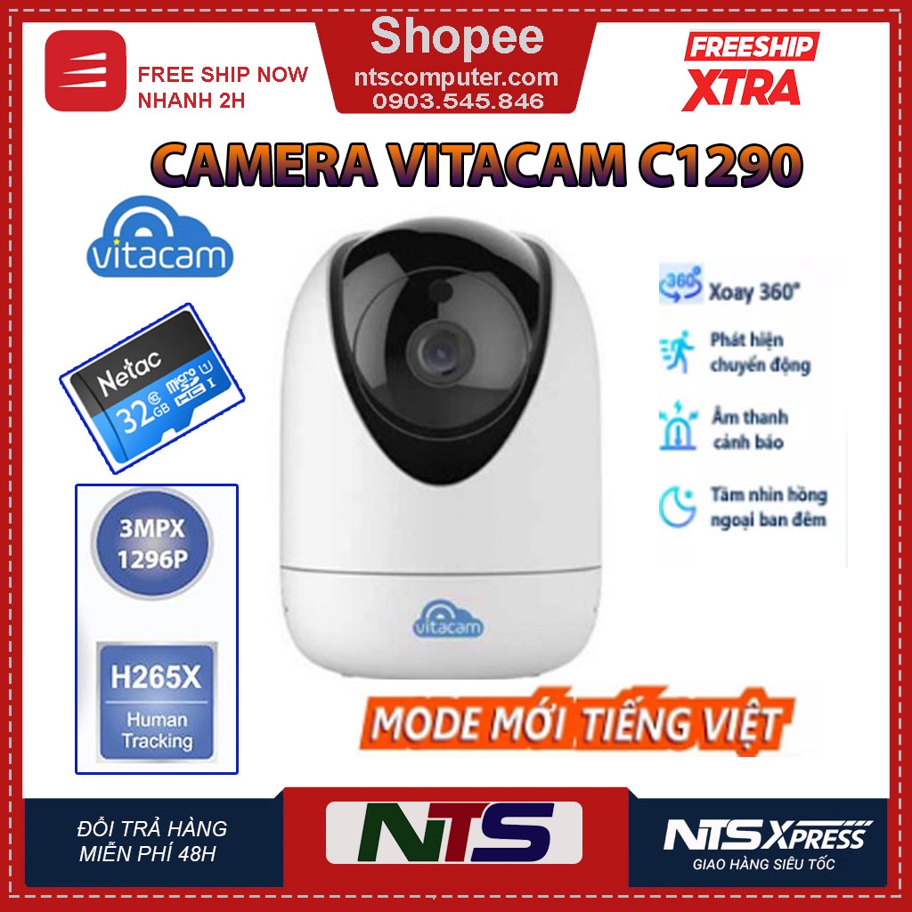 Camera Vitacam C1290 - 3.0Mpx Full HD 1296P Chuẩn H265X (New 2021) - Bảo Hành Chính Hãng 24 Tháng.