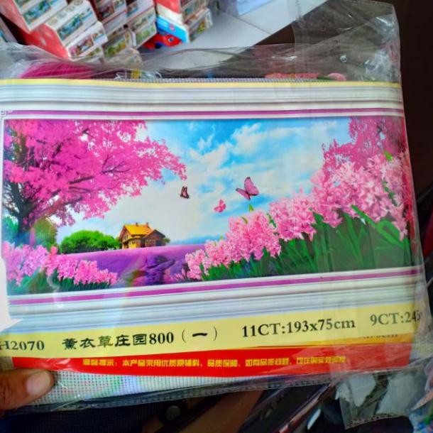 sale sốc Tranh thêu chữ thập khu vườn hoa tím tình yêu KT 193*75cm(hình thật) tranhđẹp