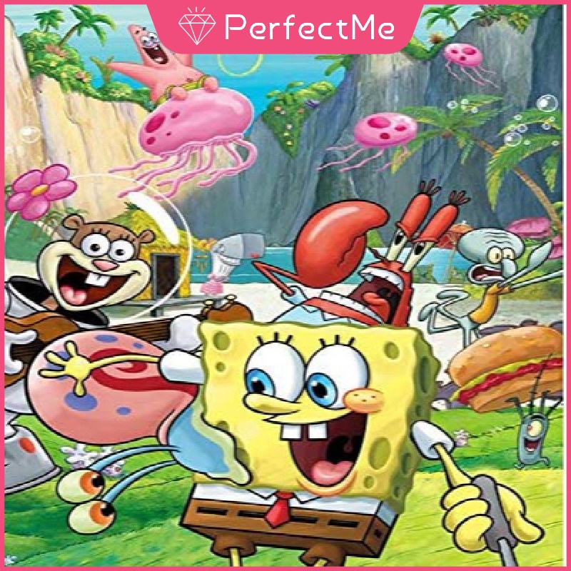 Bộ tranh đính đá diy hình chú bọt biển nhiều màu sắc phù hợp làm quà trang trí nhà cửa 30x40cm