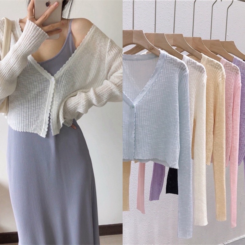 (Sẵn) Áo Khoác Nữ Cardigan Len  Mỏng Màu Pastel Muối Tiêu Nhiều Màu Cực Hot Hit