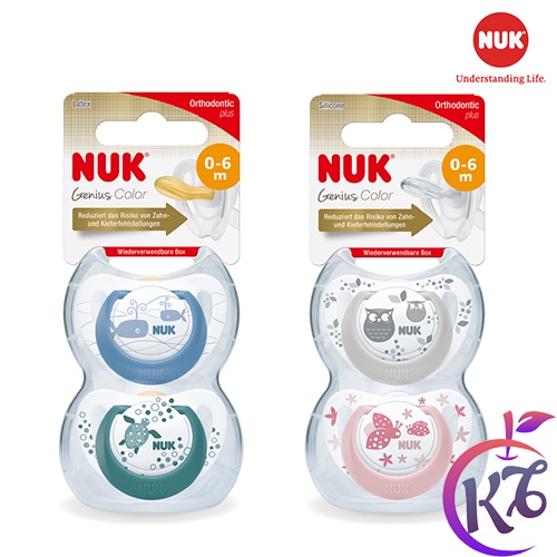 Bộ 2 ty ngậm Silicone NUK Genius sắc màu cho bé 0-6 tháng (2 cái/hộp) - NU31883 - ti giả cho trẻ sơ sinh