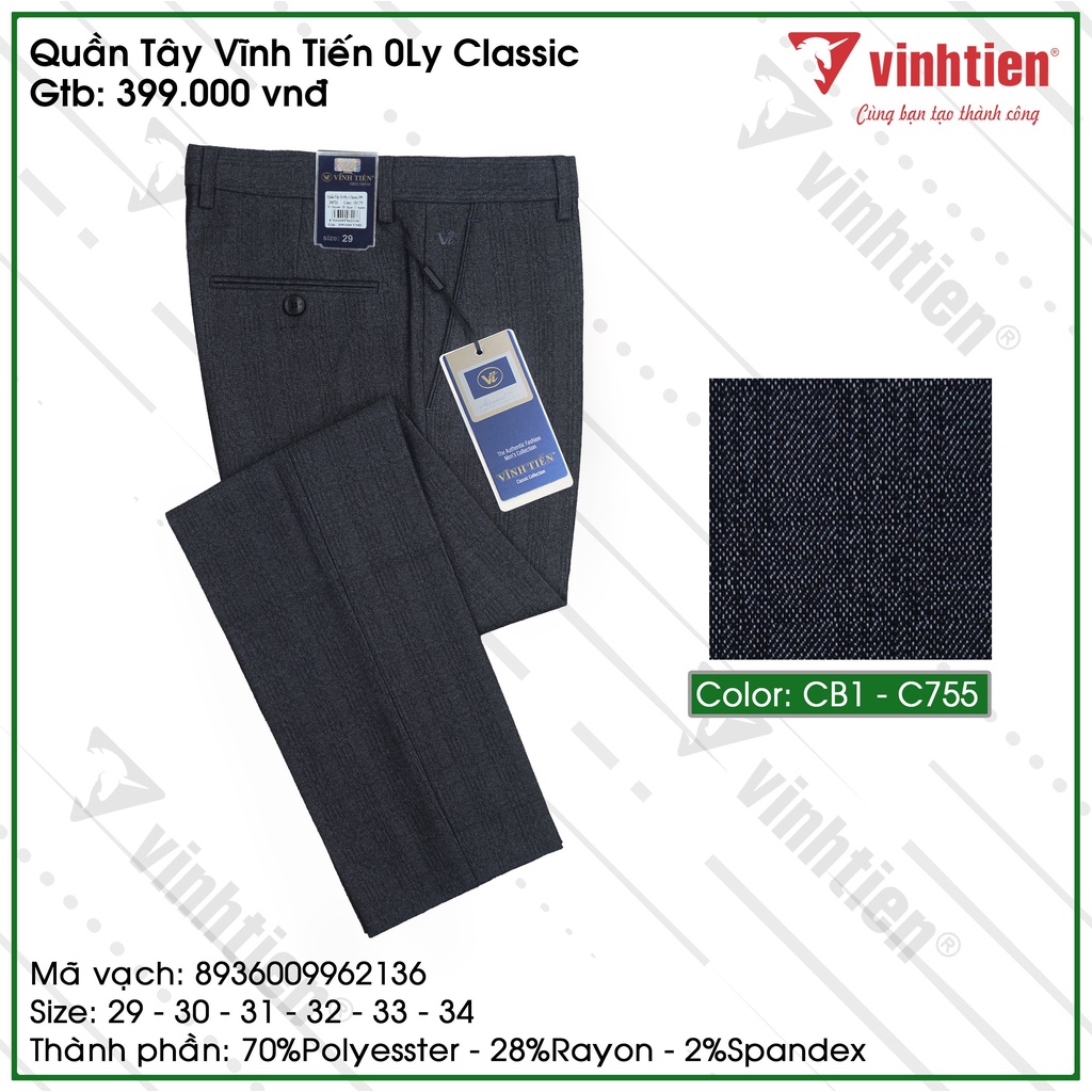 Quần Tây Công Sở Nam 0ly Classic Vĩnh Tiến 399