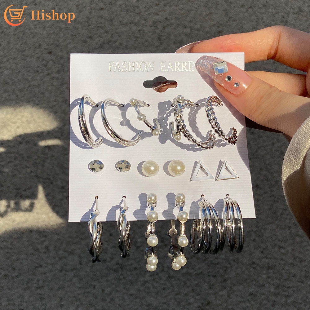 Set 9 Đôi Khuyên Tai Ngọc Trai Thời Trang Cho Nữ