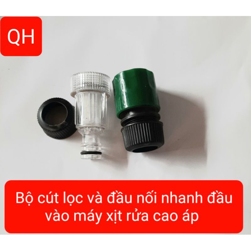 Bộ Đầu Nối Nhanh - Khớp Nối Nhanh Máy Rửa Xe Gia Đình và cút lọc trắng