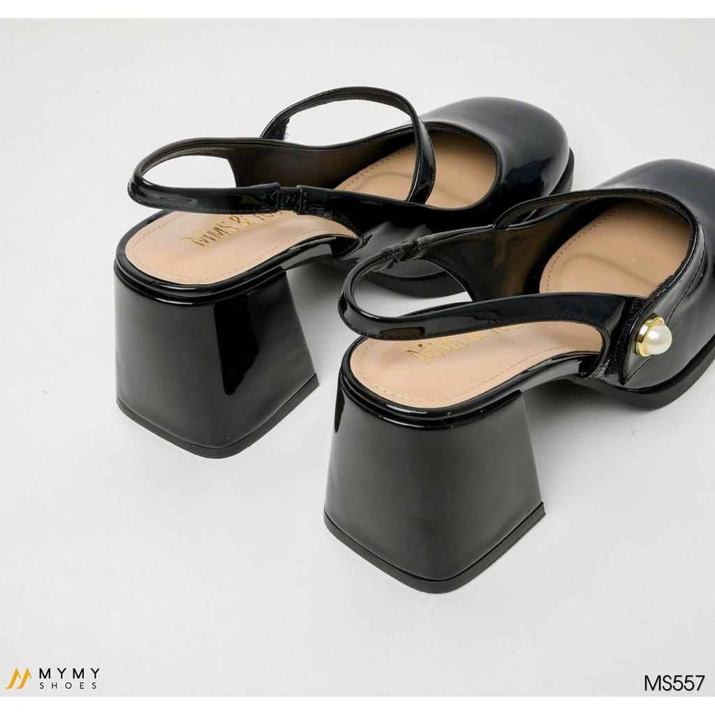 Giày cao gót nữ đế vuông đế cao 7cm bít mũi quai ngang màu đen MyMyShoes - giày cao gót MS557
