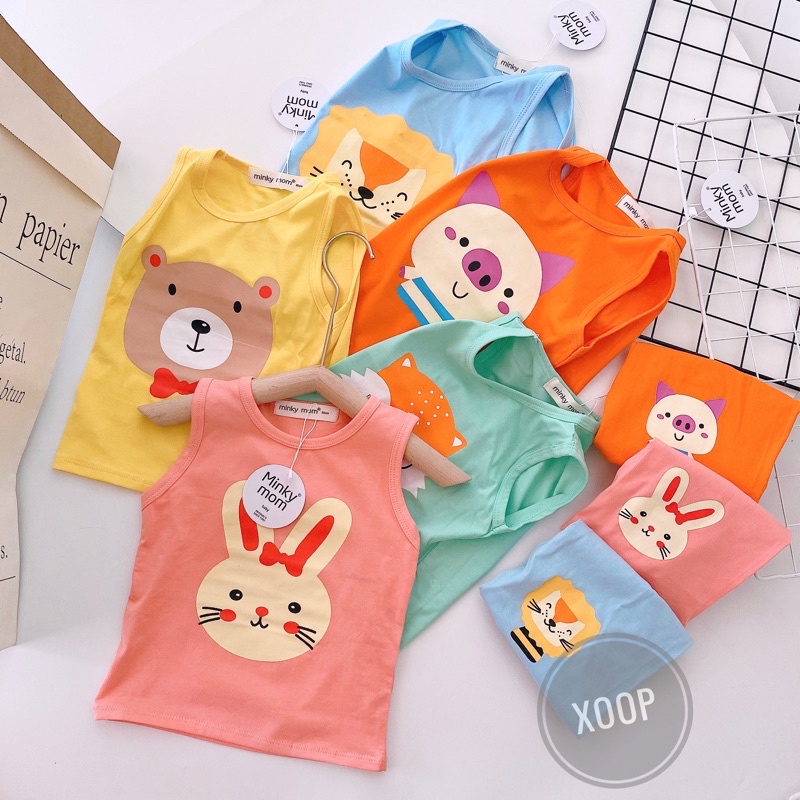 Sale !!! Bộ Ba Lỗ Cotton 100% Hàng Minky  Mom Họa Tiết Lợn-Cam Cho Bé (Size từ 8-18kg) (1471) Shop Phúc YẾn