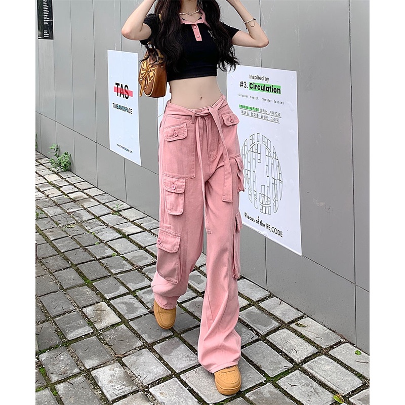 Quần Yếm Jeans Ống Rộng Lưng Cao Phong Cách Retro Cho Nữ