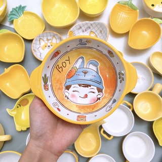 Set Chén bát sứ cho bé ăn dặm Màu vàng