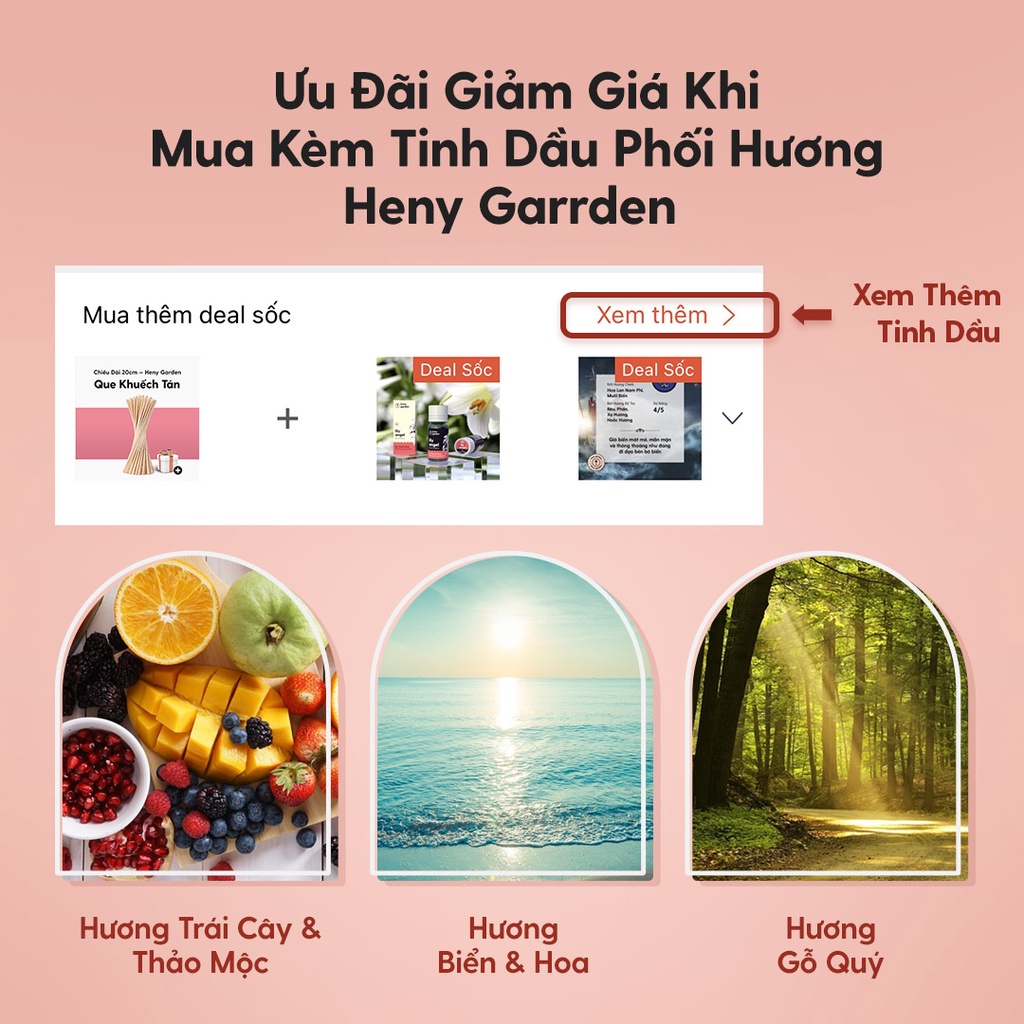 Que Khuếch Tán Tinh Dầu Gỗ Mây Làm Thơm Phòng Heny Garden, Thay Thế Máy Khuếch Tán và Đèn Xông