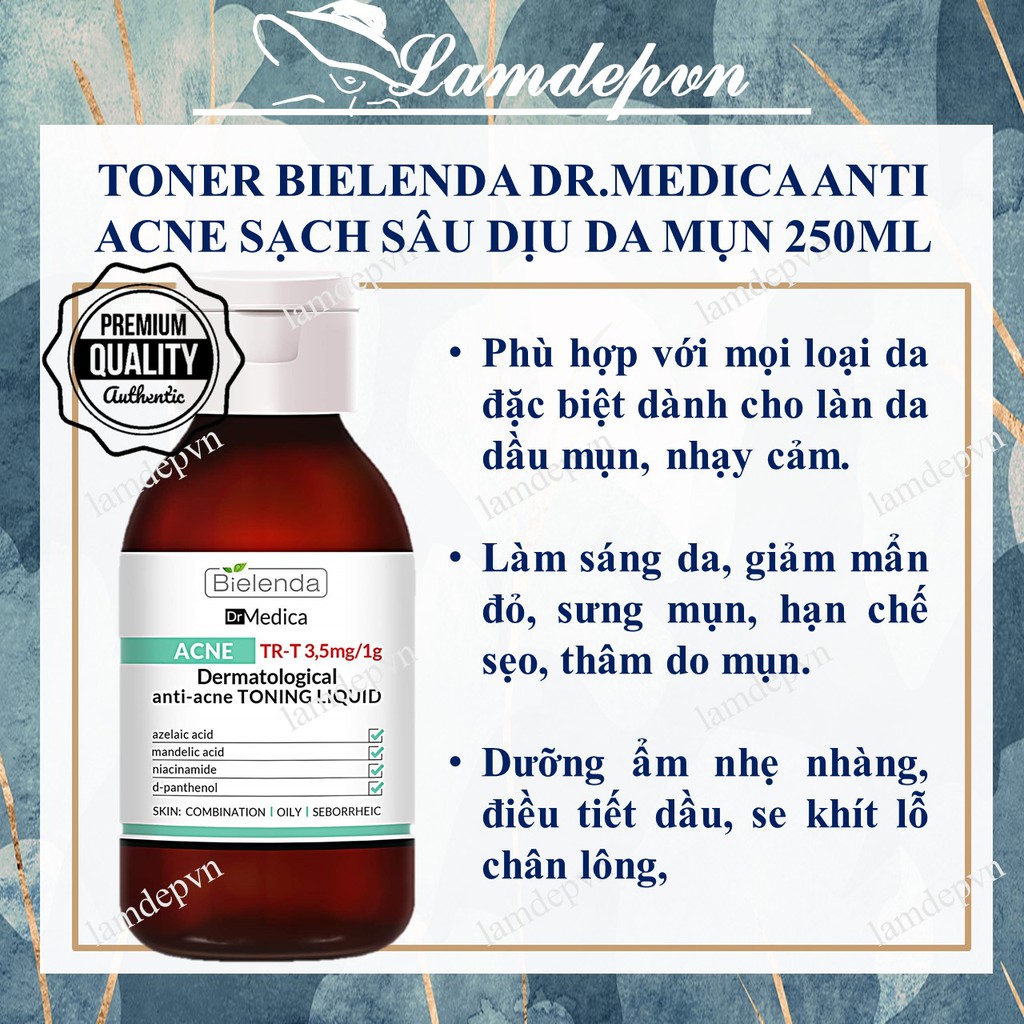 Thanh lý Toner Bielenda Dr Medica Anti-acne Dermatological Toning Liquid MÓP VỎ  nhẹ - DATE MỚI