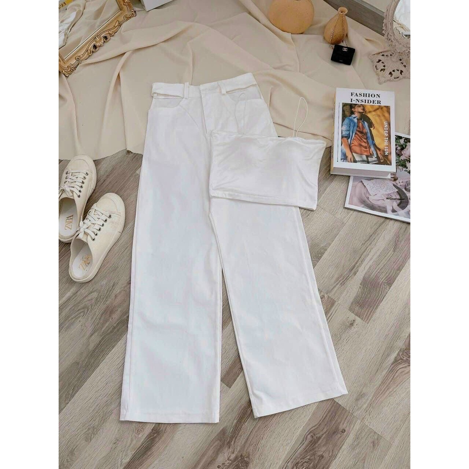 HOT Quần jean kaki nữ ống loe kiểu khoét 2 bên eo cực cá tính trend 2021 dày dặn cá tính chất ngầu đủ size SML