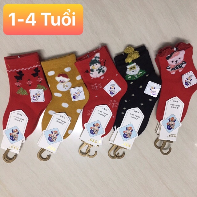 Set 10 ĐÔI TẤT TRẺ EM HÌNH NOEL HÀNG DẦY ĐẸP -LOẠI 1: 8-12 Tuổi .Điểm nhấn lông cổ tất .