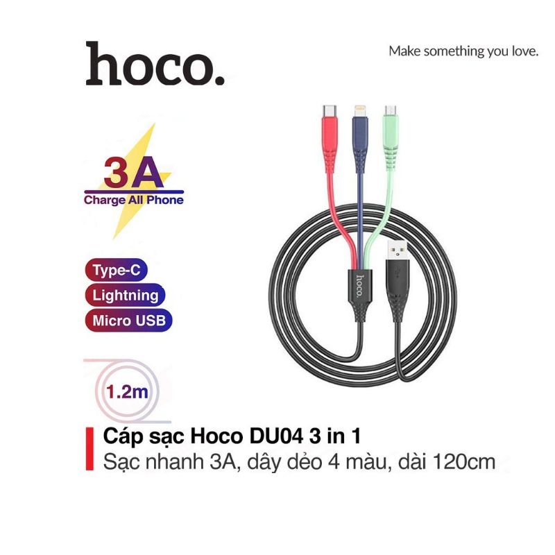 CÁP SẠC NHANH 3A HOCO DU04 chân Lightning/Type-C/Micro