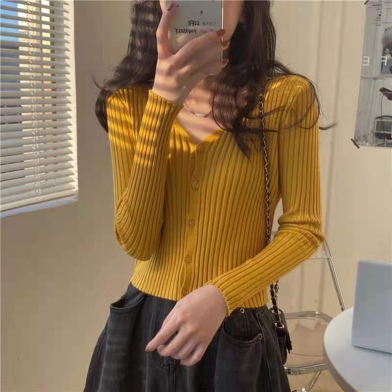 Áo cardigan dệt kim màu trơn dáng ngắn thiết kế mới thời trang mùa thu theo phong cách hàn quốc cho phái nữ