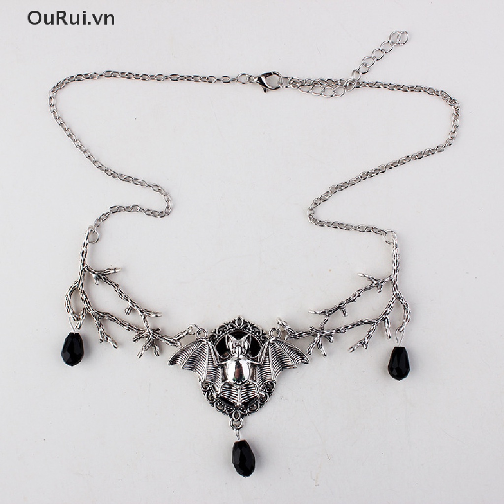 Vòng cổ hợp kim mạ bạc phong cách gothic hình con dơi độc đáo