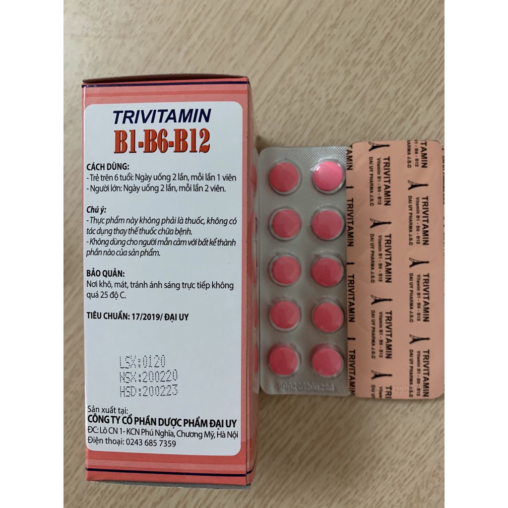 Vitamin 3B - Trivitamin B1-B6-B12 - hộp 100 viên