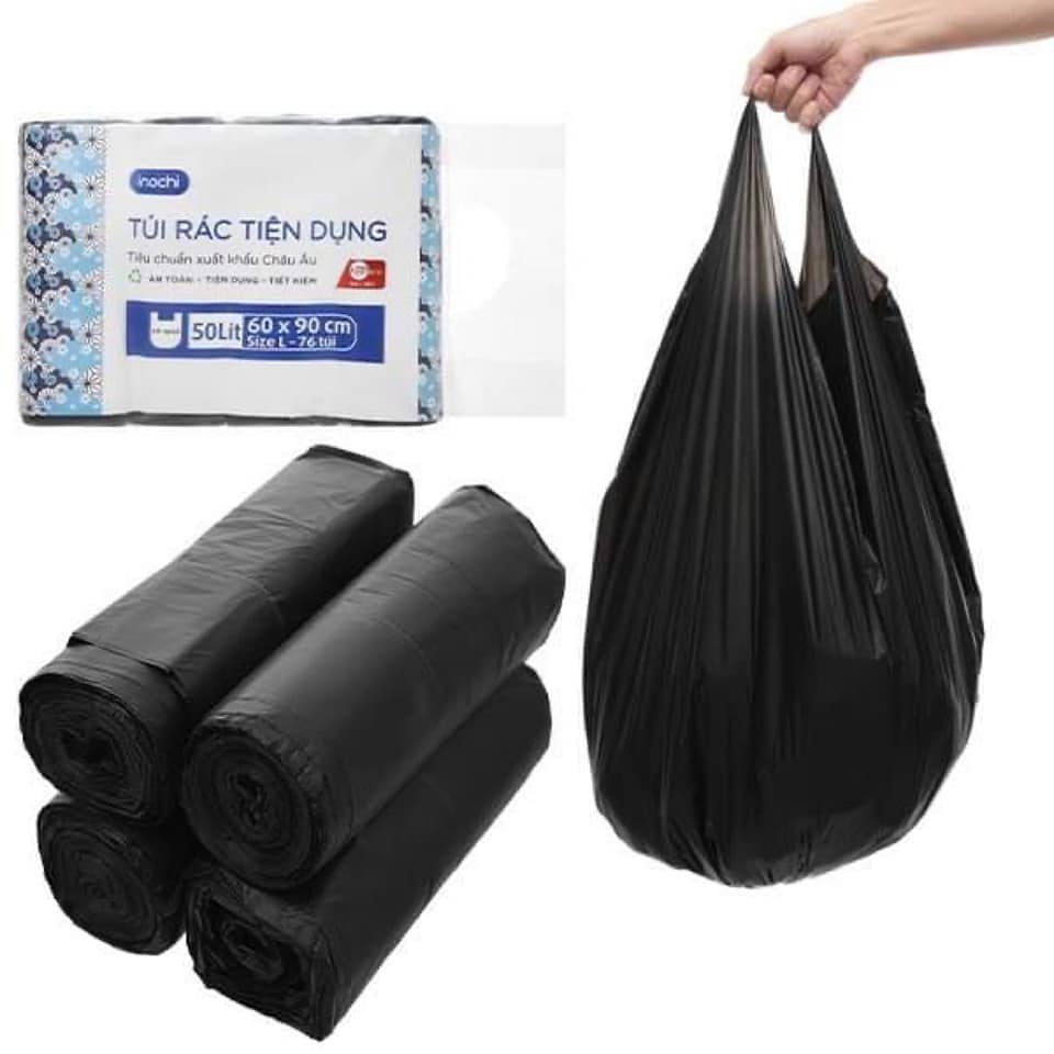 [COMBO 8 cuộn 280 túi] rác tiện dụng Soji 10L, 25L, 50L chính hãng INOCHI. Túi rác đen có quai, tự phân hủy, ngăn mùi