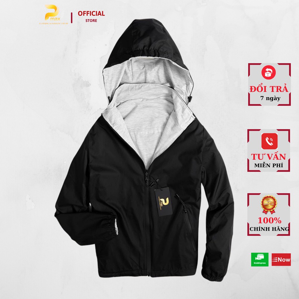 Áo Gió Lót Cotton Vải Vân Gạo Cao cấp Pmax Nam Nữ, 2 Lớp, Mũ Tháo Rời, Chống Nước, Chống Gió, Chống Nắng, Phom Trẻ Trung