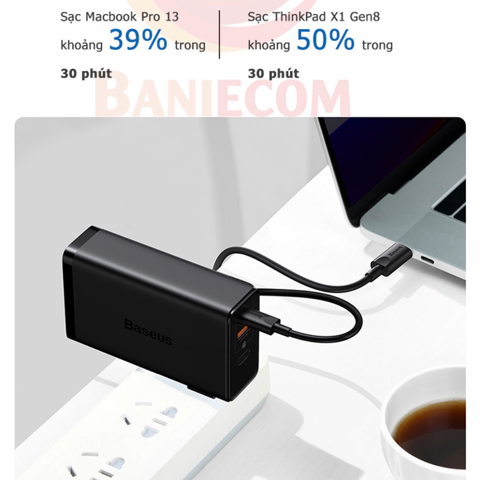 Bộ sạc có dây Baseus GaN3 Pro 87W cáp sạc 100W kiêm pin sạc dự phòng 10000mAh - 12 tháng BH