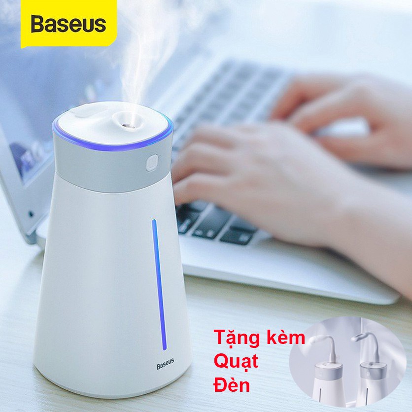 Máy phun sương, tạo ẩm, lọc không khí  380ml (Tặng kèm quạt đèn) Baseus Slim Waist humidifier