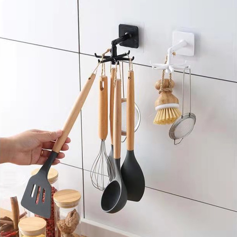 Móc Treo Đồ Dán Tường 6 Móc Xoay 360 Độ Đa Năng Tiện Dụng