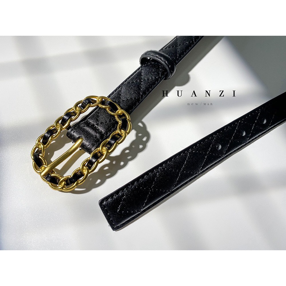 THẮT LƯNG DÂY NỊT NỮ chất da PU cao cấp bản 2.3cm mặt khóa xích vàng