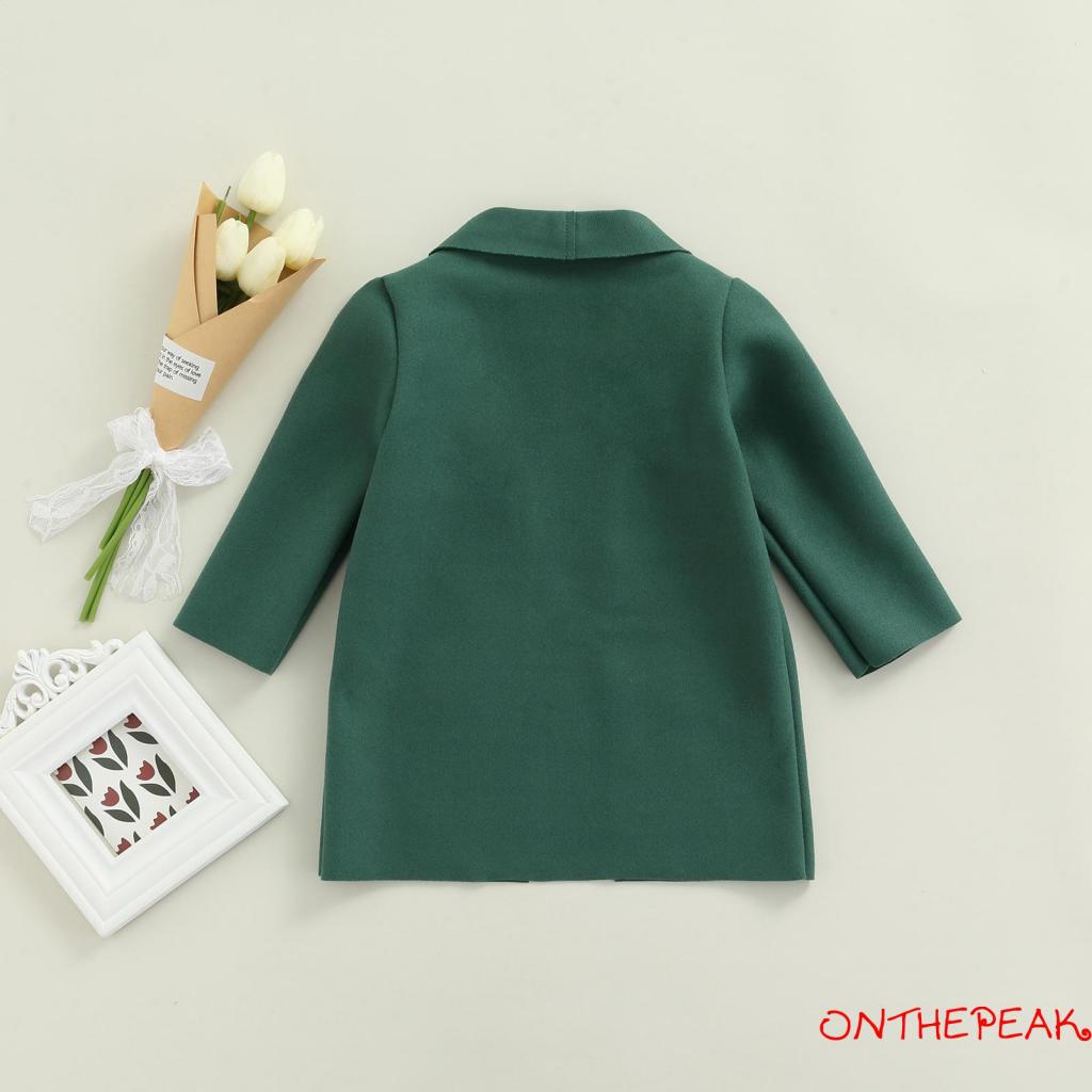 Áo khoác cardigan tay dài màu trơn có túi trước màu xanh lá/đen/nâu xinh xắn cho bé gái