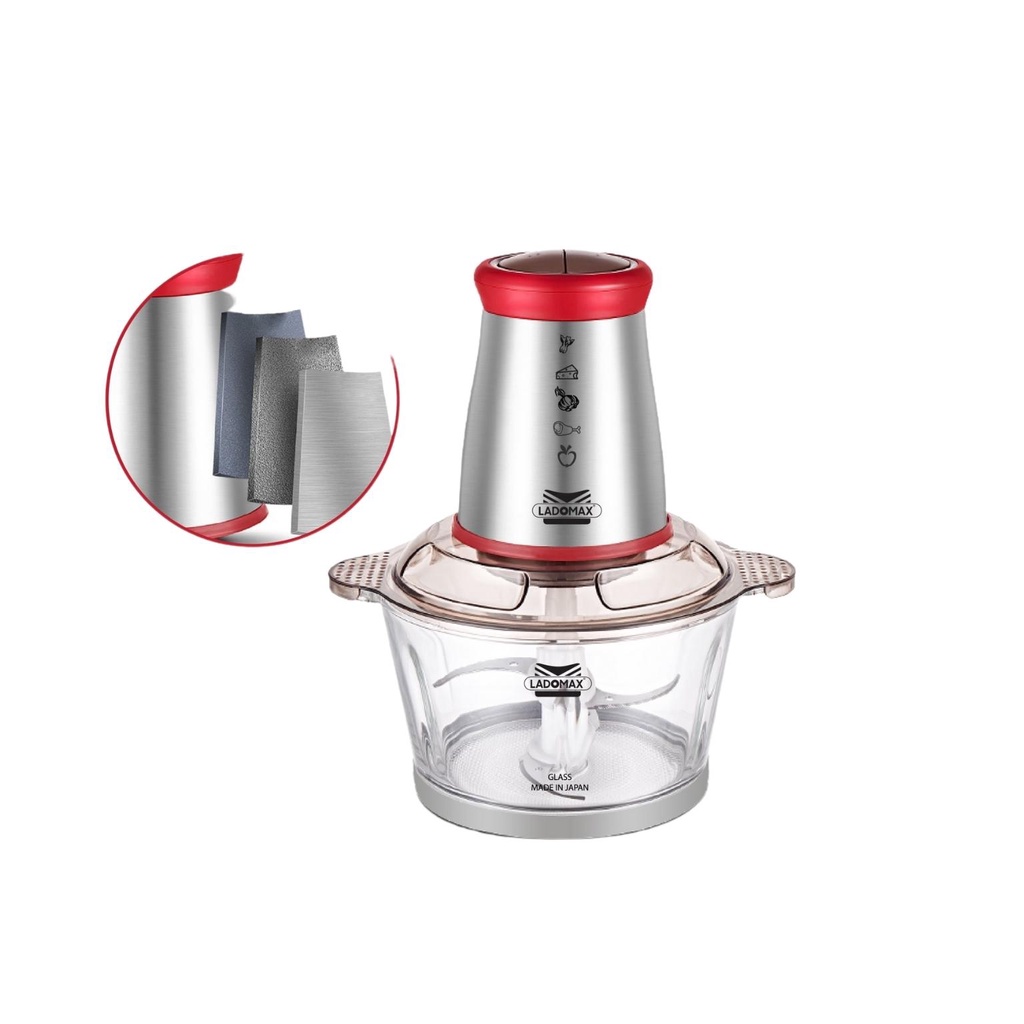 Máy xay thịt đa năng Ladomax, máy xay thịt cối thủy tinh, dao inox, công suất 400W HA-333