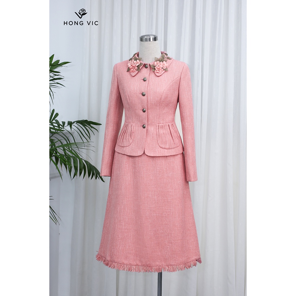 Áo Vest nữ thiết kế Hongvic dạ hồng cổ sen AV159