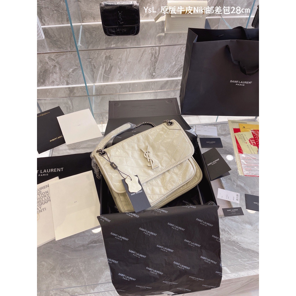 Túi đeo chéo nữ da thật thời trang cao cấp Yves Saint Laurent YSL thiết kế da nhăn, phong cách thời thượng