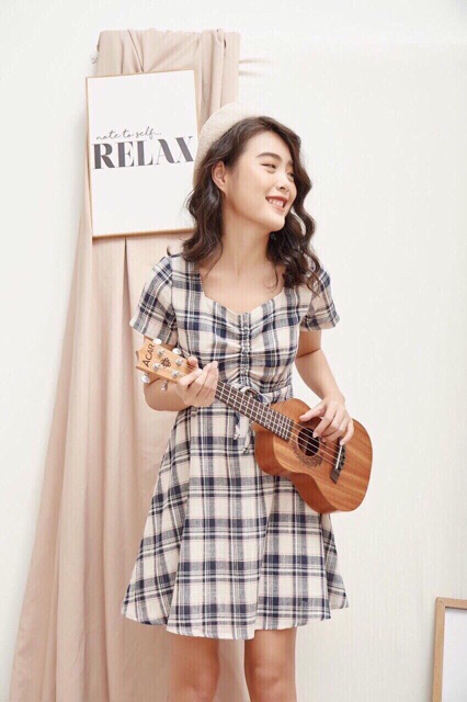 ĐẦM DÁNG XÒE CARO NHÚN CỔ TRE TRUNG (KÈM ẢNH THẬT) | BigBuy360 - bigbuy360.vn