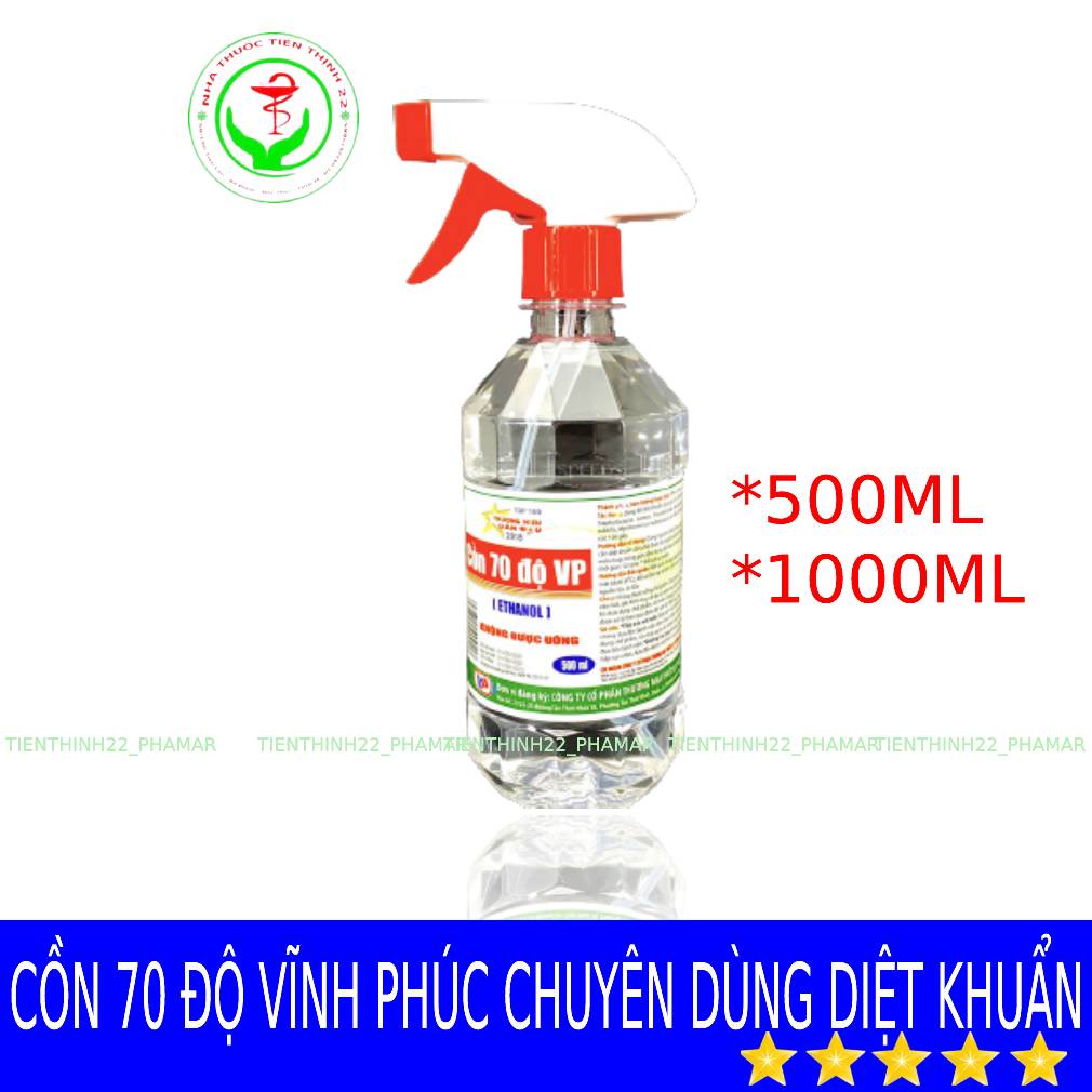 Cồn 90 độ, 70 độ Vĩnh Phúc Sát Trùng Diệt khuẩn có vòi xịt Chai 500ml, 1000 ml