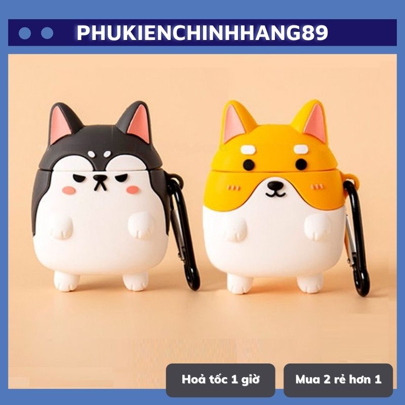 🔥 Case Ap 1/2 & Pro 🔥 Freeship 🔥 Bao Đựng Airpod CHÓ HUSKY - CORGI- Cho Tai Nghe Không Dây (Bluetooth) - MOBILE89