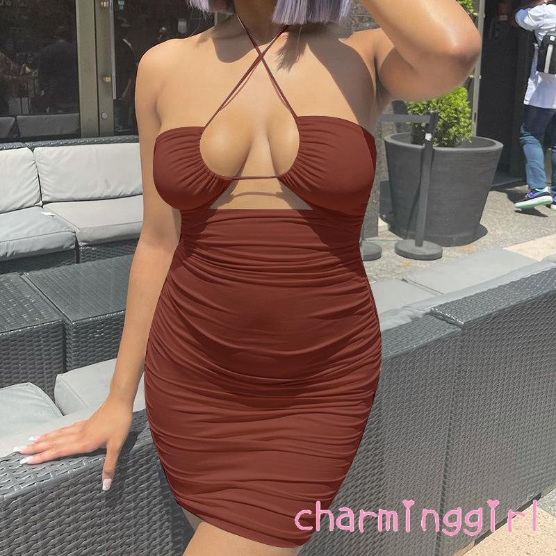 Đầm Ôm Cổ Yếm Không Tay Màu Sắc Đơn Giản Dành Cho Nữ