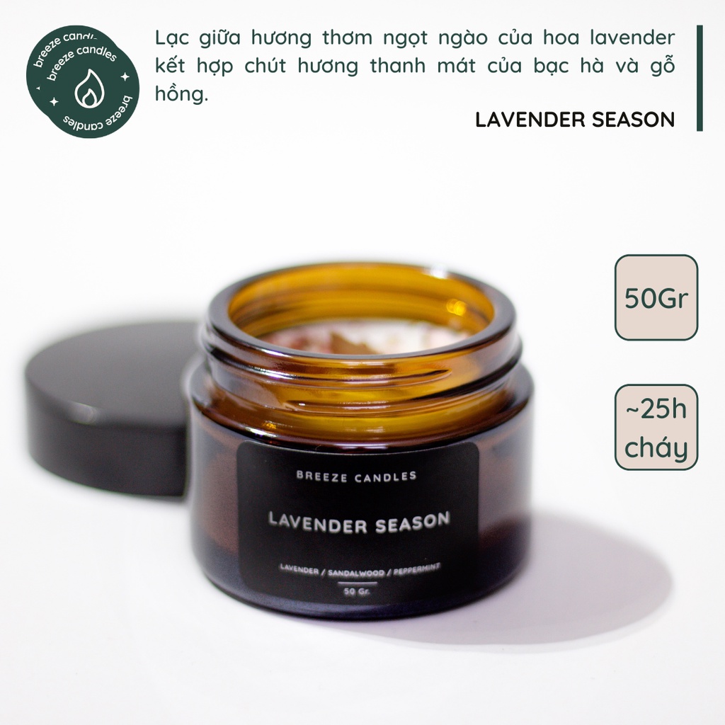 Nến thơm thiên nhiên hương lavender, đàn hương, bạc hà - LAVENDER SEASON - 50gr (~25 giờ đốt)