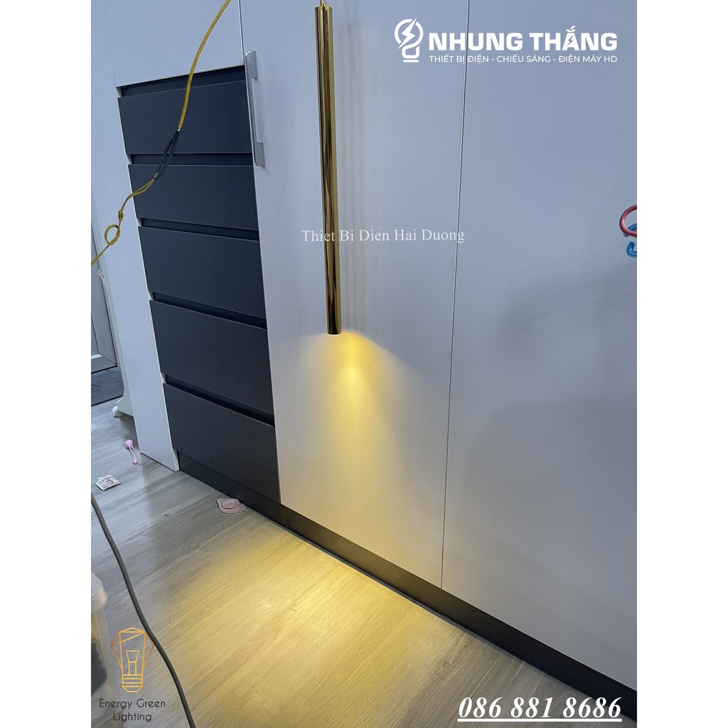 Đèn Thả Trần Trang Trí Rọi Ống Bơ Thân Vàng 5w - 2 Kích Thước 60cm , 30cm - Thân Nhôm Tản Nhiệt - Ánh Sáng Vàng