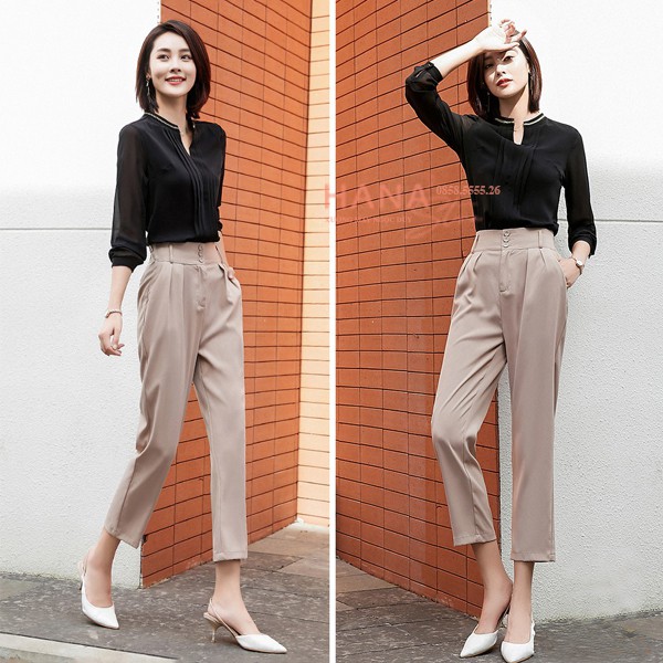 Quần baggy cạp cao bản to xếp ly lưng siêu cao phối 3 cúc - Màu Đen Dài - Vảy Vitex dày mềm mịn - Mặc đi làm công sở học | BigBuy360 - bigbuy360.vn