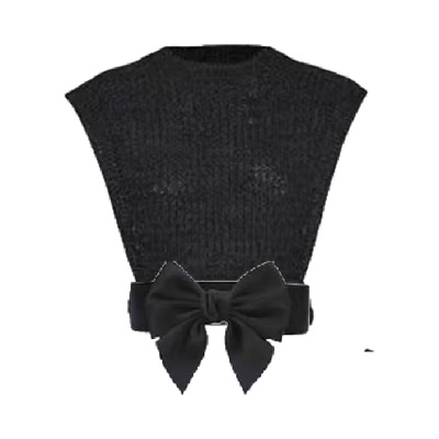 Blackpink Jennie Set Áo Sơ Mi Tay Dài Dáng Rộng Màu Đen + Áo Vest Len Sát Nách Đính Nơ Màu Đen