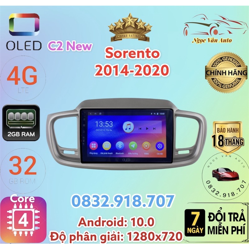 Màn Hình Android OLED C2 Theo Xe KIA SORENTO 2014 - 2020, 10 inch kèm dưỡng và jack zin theo xe