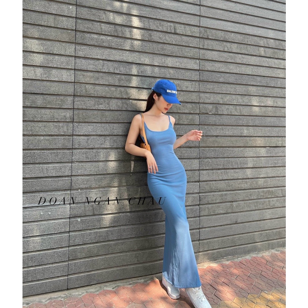 Đầm body 2 dây maxi chất thun gân trơn