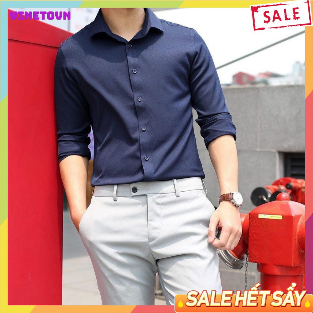 Áo sơ mi nam dài tay cao cấp, vải cotton lụa mịn mát, dáng slimfit ôm body | BigBuy360 - bigbuy360.vn