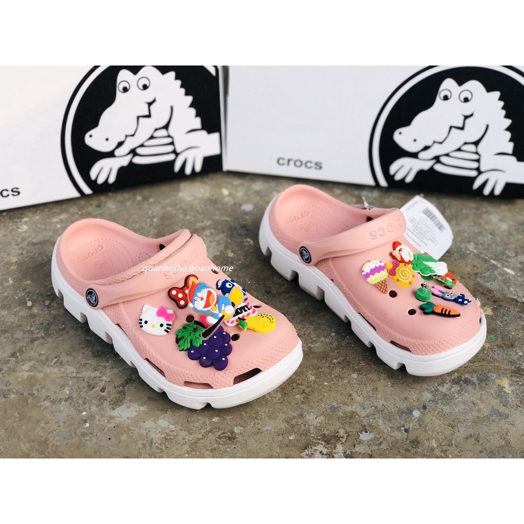 DÉP CÁ SẤU CROCS HỒNG ĐẾ TRẮNG size 35 36 37 38 39 40 tặng 12 sicker