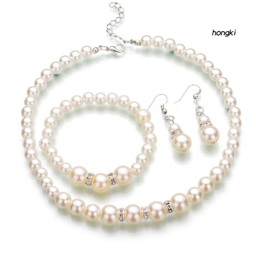 (Hàng Mới Về) Bộ vòng cổ + Bông Tai + Vòng Tay Đính Ngọc Trai Giả Sang Trọng Cho Nữ