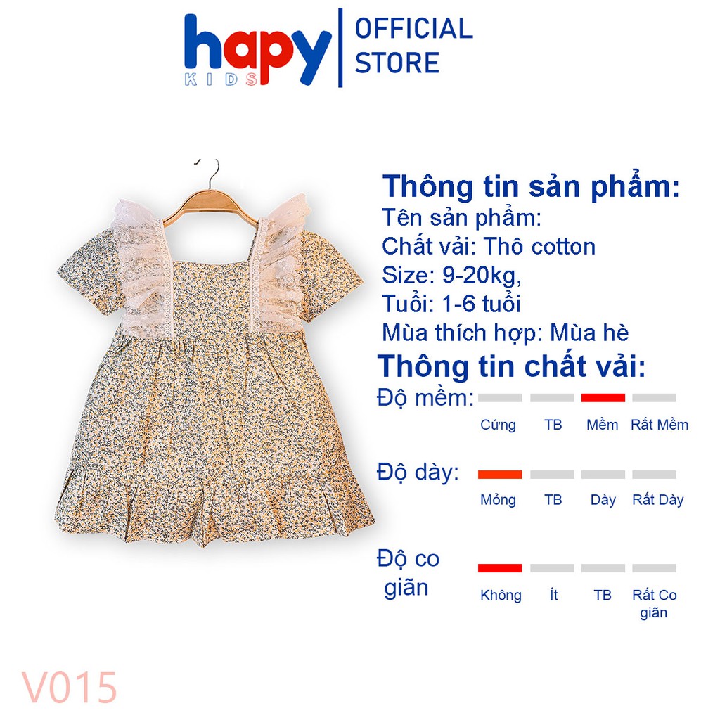 Váy Bé Gái, Đầm Bé Gái Dáng Xòe Công Chúa Phối Ren Ngực Cho Bé Từ 1 Đến 6 tuổi Hapykids V015