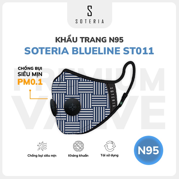 Khẩu trang thời trang SOTERIA Blueline ST011 - N95 lọc hơn 99% bụi mịn 0.1 micro - Size S,M,L