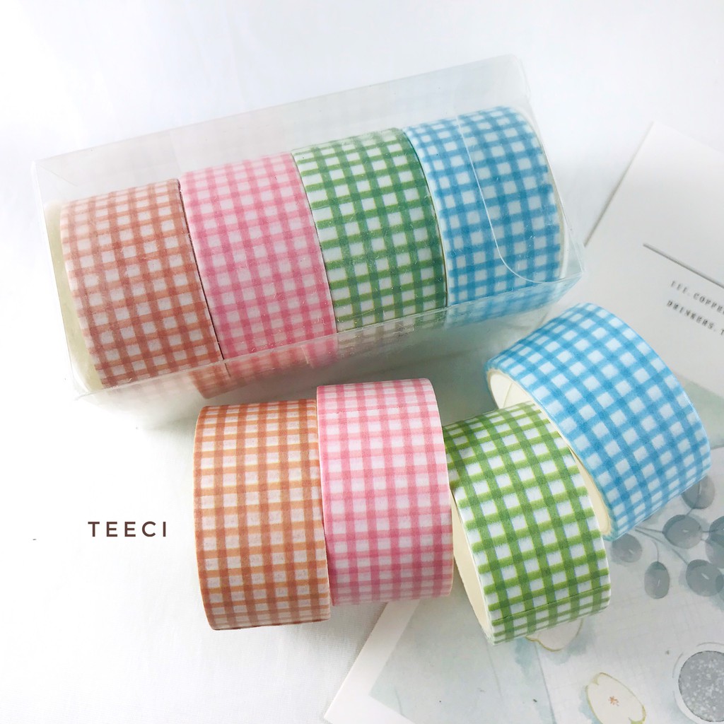 &lt;Ảnh Thật Shop Chụp&gt;Lẻ 1 Cuộn Băng Keo Dính Washi Tape Họa Tiết Caro Trang Trí Sổ Tay Nhật Kí Khay Đựng Bút Teeci582